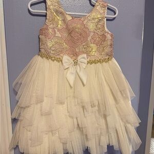 American Princess Pink and Gold Floral Tulle Party Dress for Girls